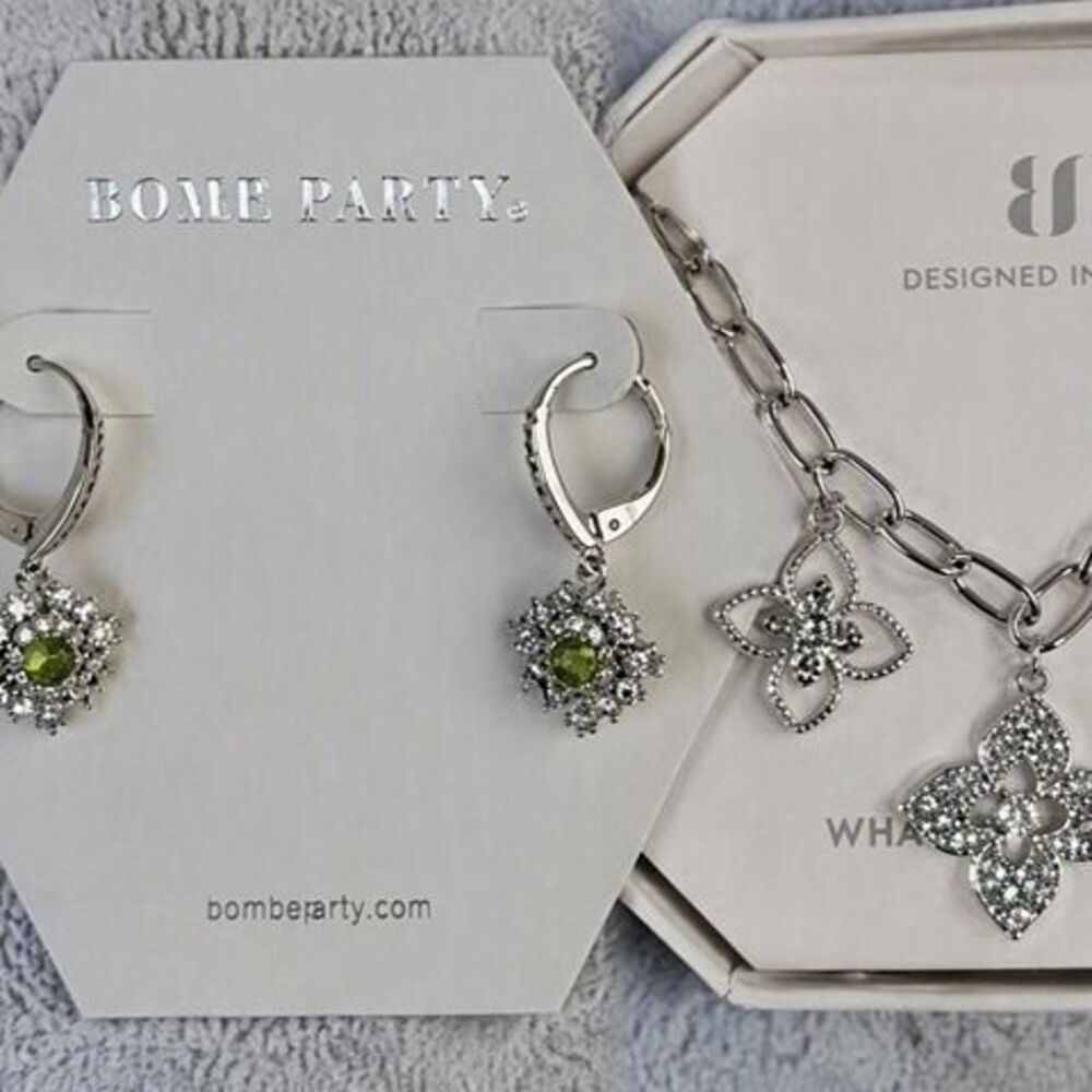 2 in 1: BP Silver Clover Necklace AND Earrings